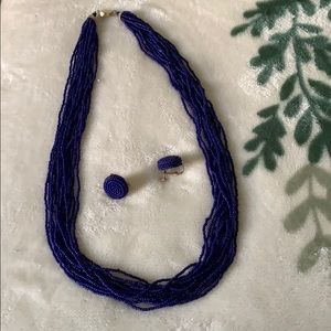 Blue necklaces set with clip on earrings!!